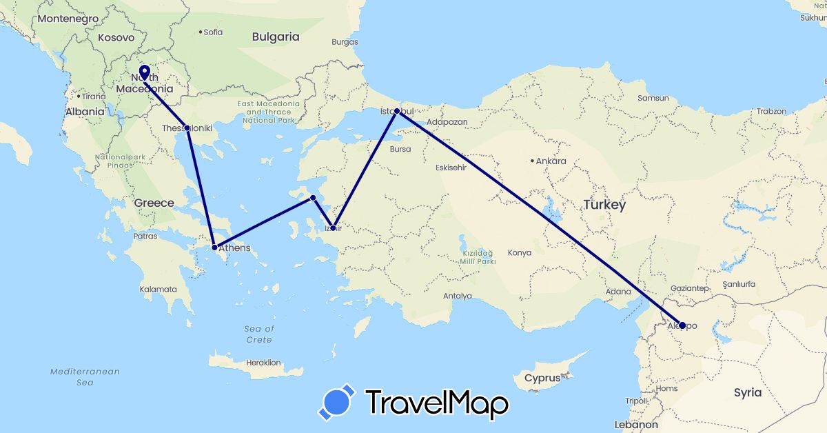 TravelMap itinerary: driving in Greece, Macedonia, Syria, Turkey (Asia, Europe)